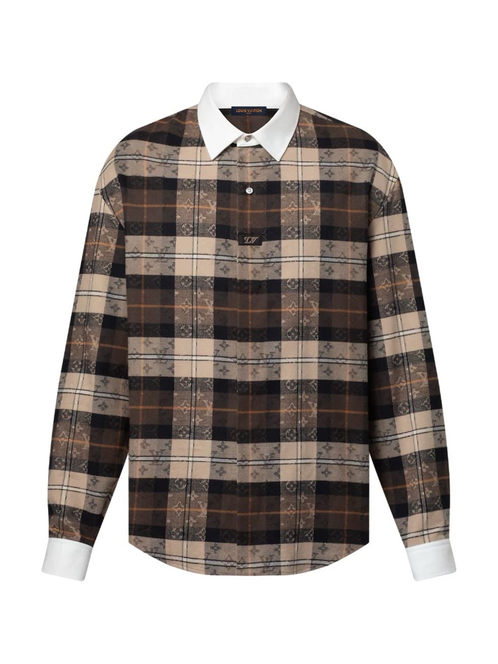 Louis Vuitton Beige, Black & White Plaid Cotton Button-Down Shirt